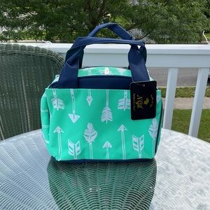 Mint Arrow Print Ngil Lunch Tote with Navy Accents
